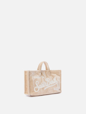 Mini-Handytasche aus beigefarbenem Samt