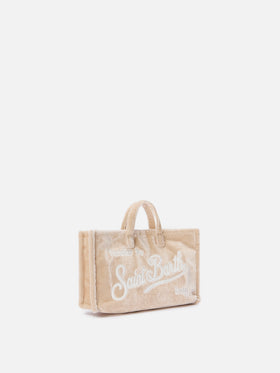 Beige Phone Bag in velvet with logo embroidery