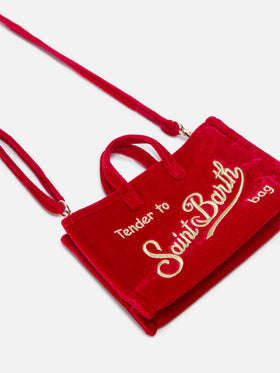 Phone Bag rossa in velluto con ricamo logo