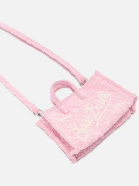 micro Phone terry-effect bag with embossed leopard pattern