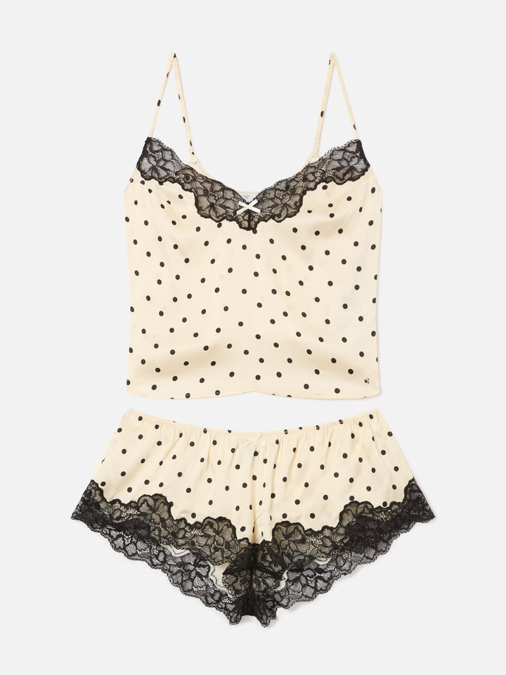 Set Pilar top e shorts off white a pois con pizzo