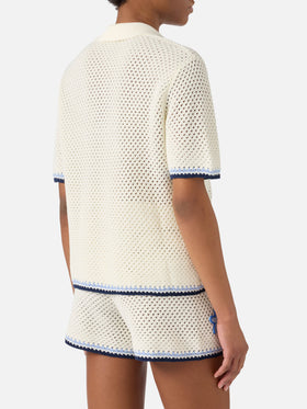 Polo Pixie in maglia traforata con patch marine