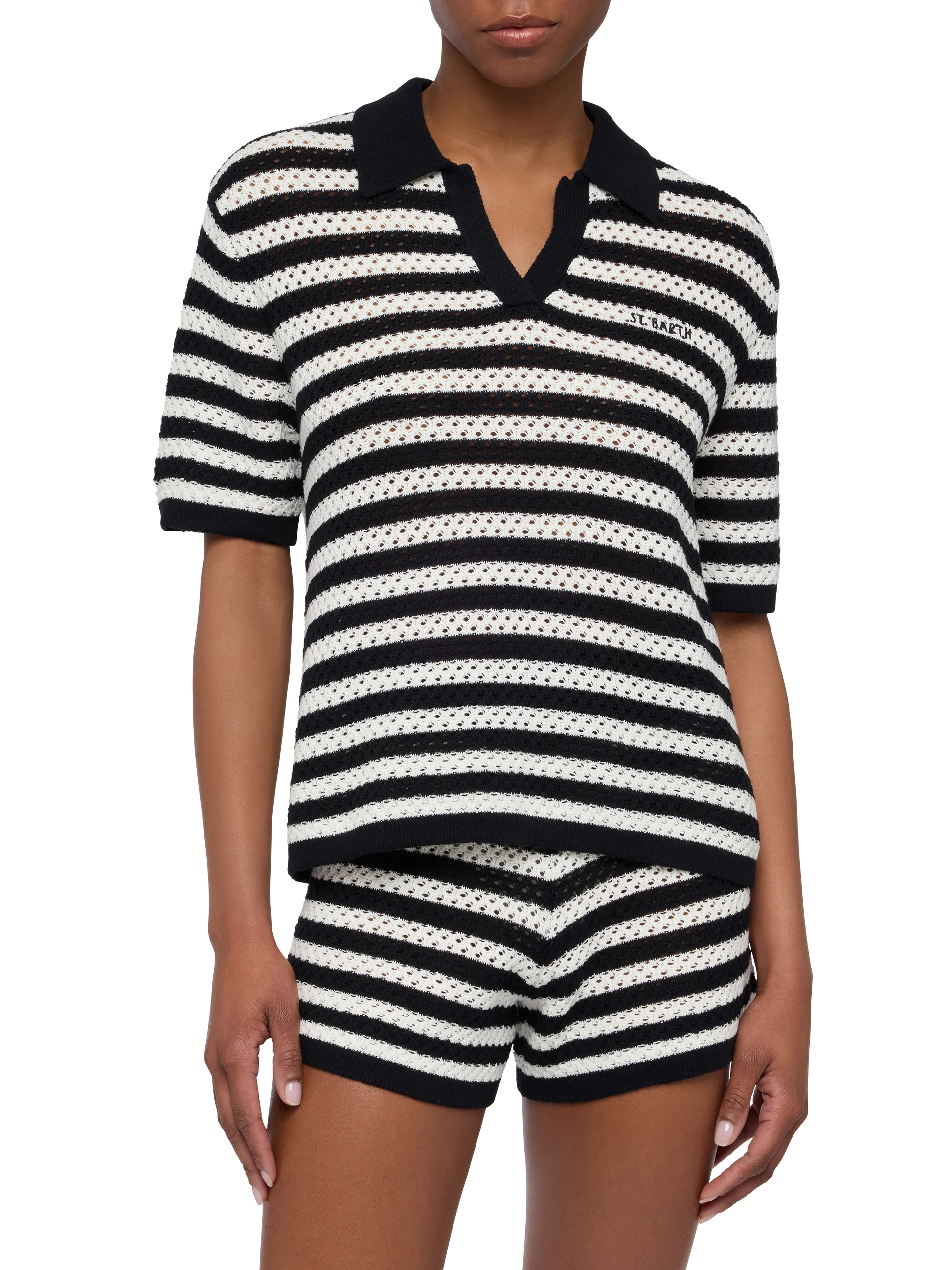 Pixie black striped knit polo - MC2 Saint Barth