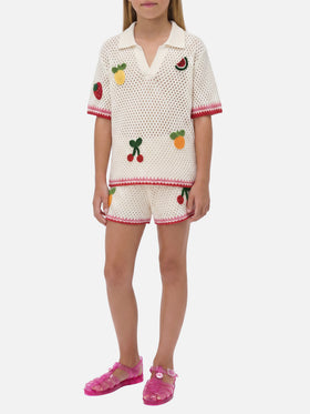 Yvette Jr cotton blend shorts in white with embroidered patches