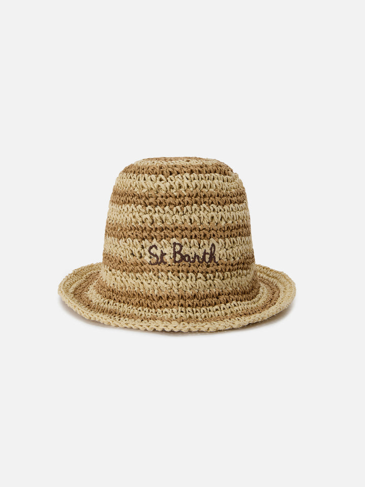 Polly bucket hat with beige and white stripes and embroidered logo