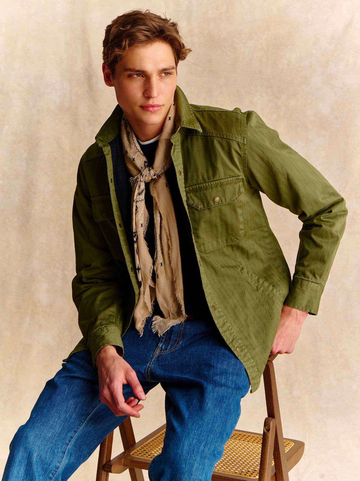Green Pioneer cotton herringbone shirt with back Snoopy print | Special edition