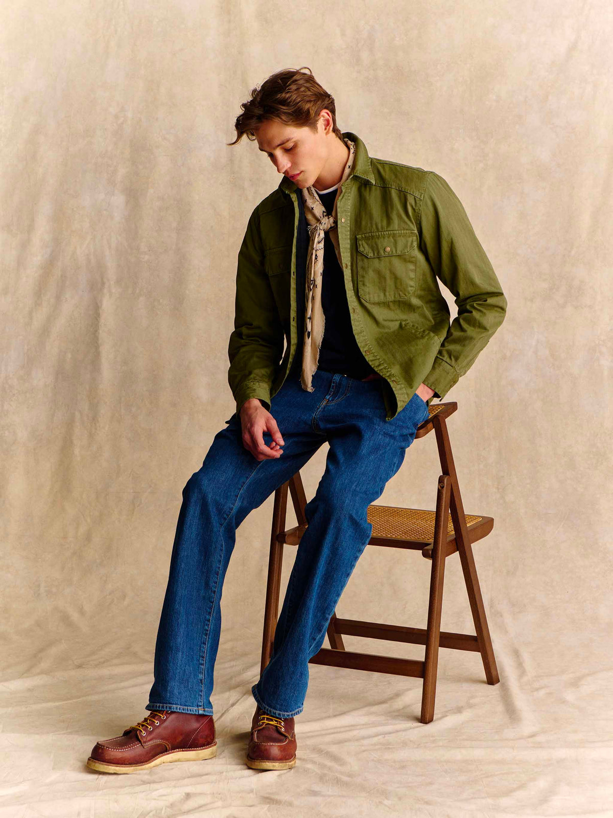 Green Pioneer cotton herringbone shirt with back Snoopy print | Special edition