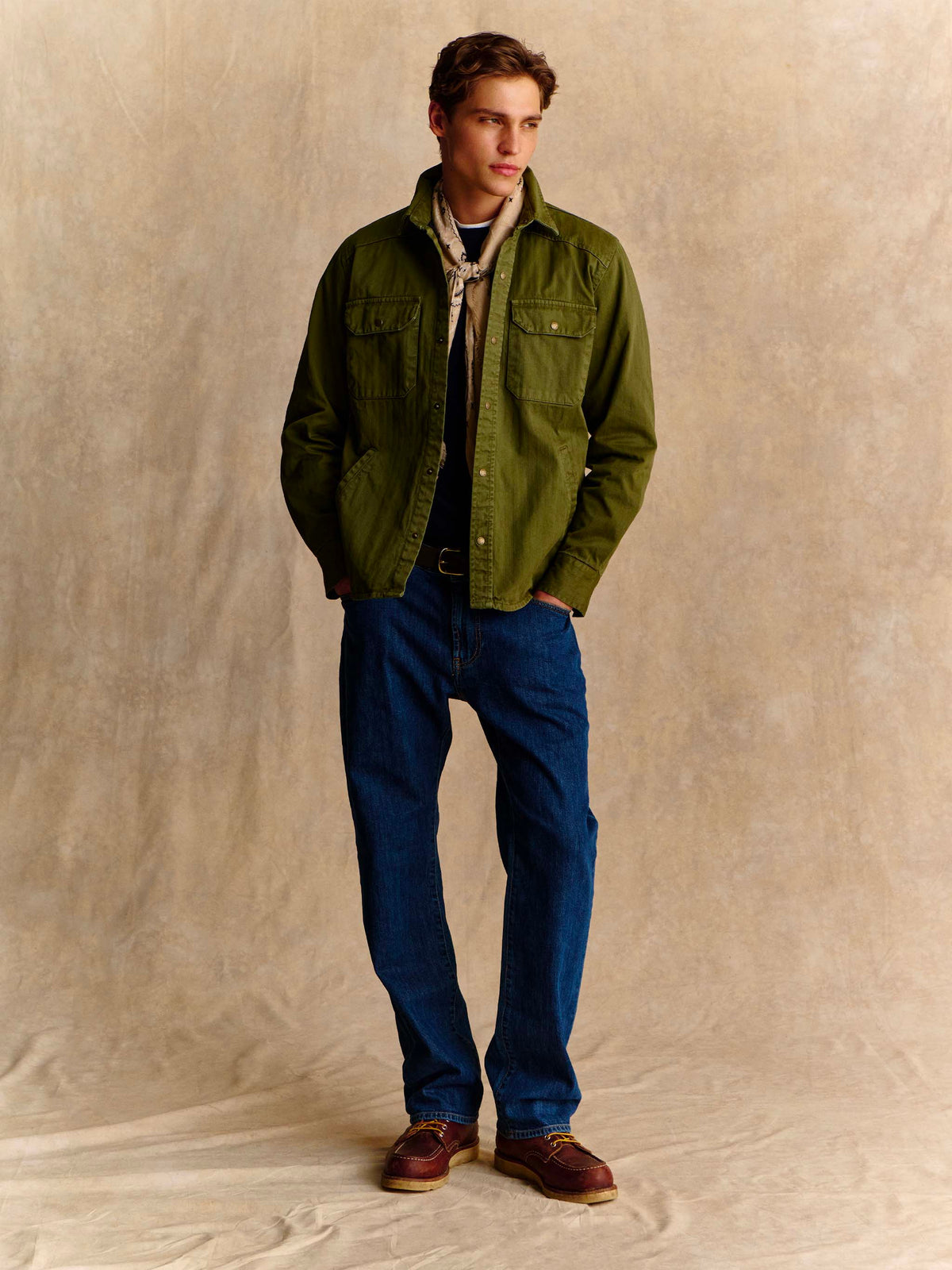 Green Pioneer cotton herringbone shirt with back Snoopy print | Special edition