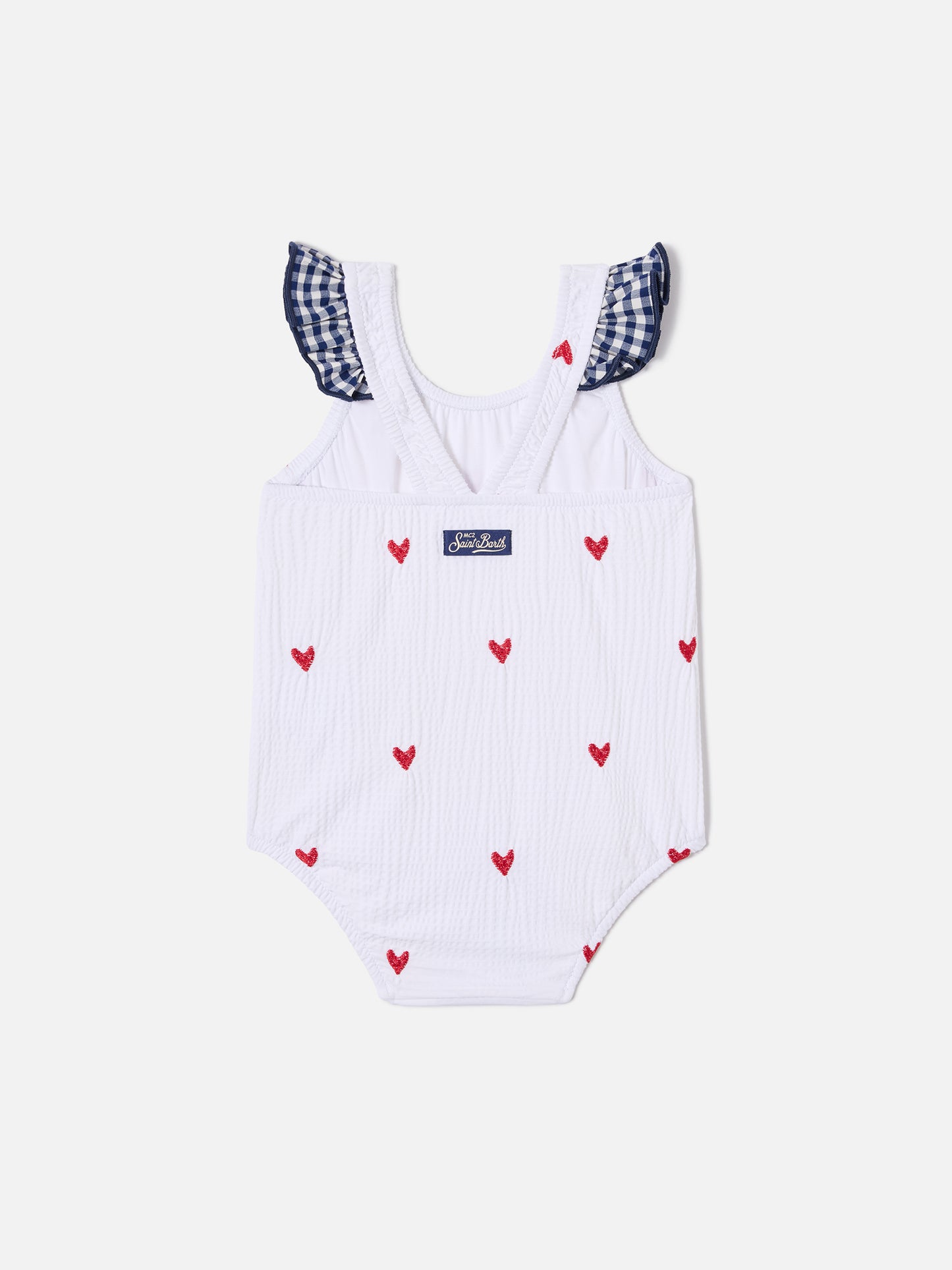 Maillot de bain une pièce Pinkie en seersucker avec broderie cœur 