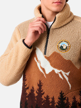 Beige Polar sherpa jacket with gradient mountain pattern
