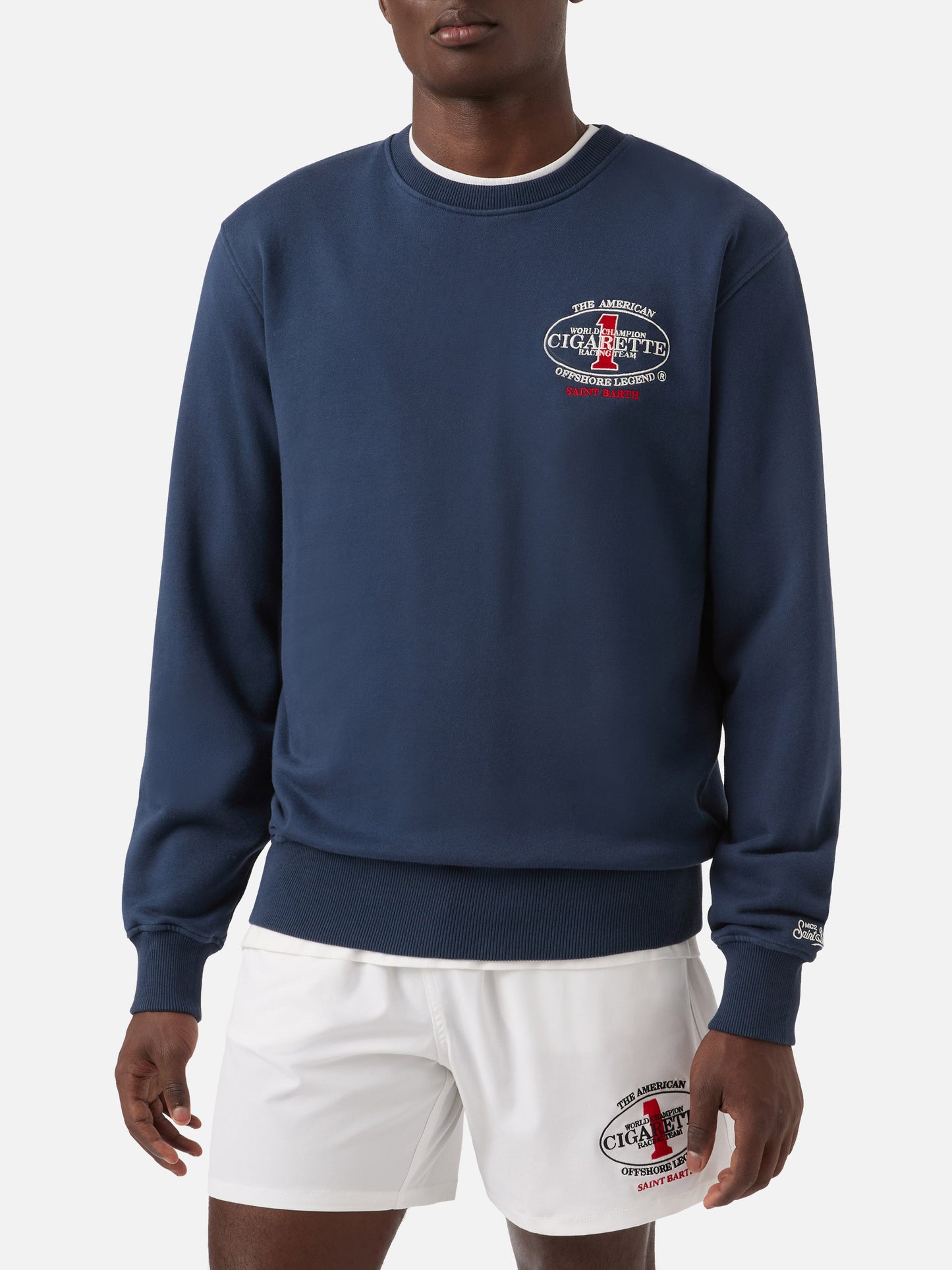 Sweat-shirt ras-du-cou Ponza bleu marine avec imprimé Cigarette | Édition spéciale 