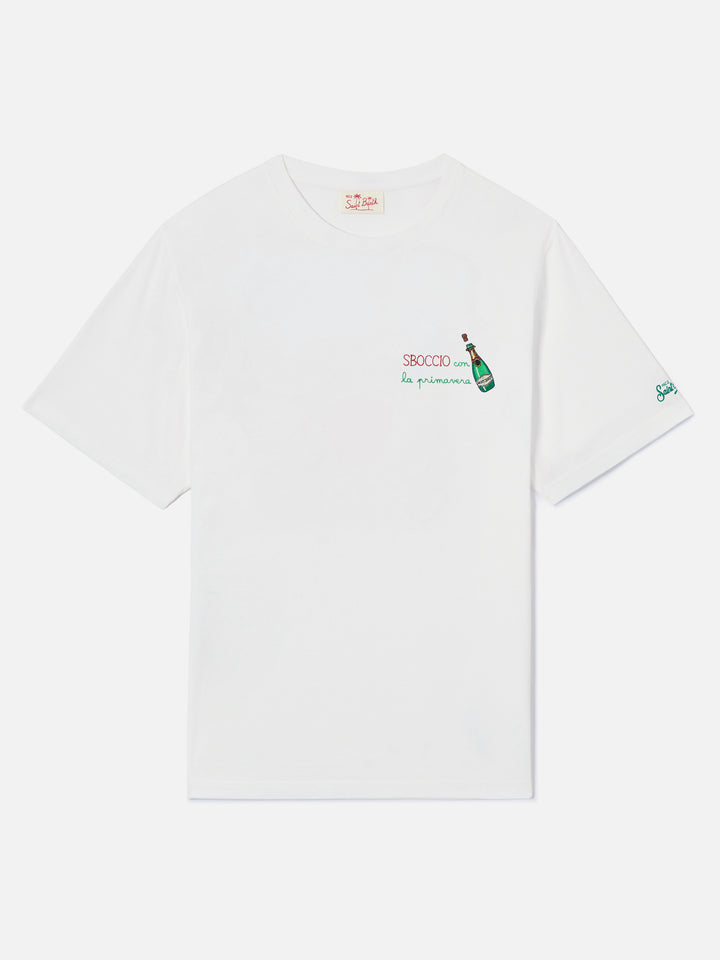 White Portofino T-shirt with Sboccio Con La Primavera embroidery