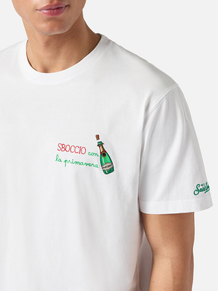 White Portofino T-shirt with Sboccio Con La Primavera embroidery