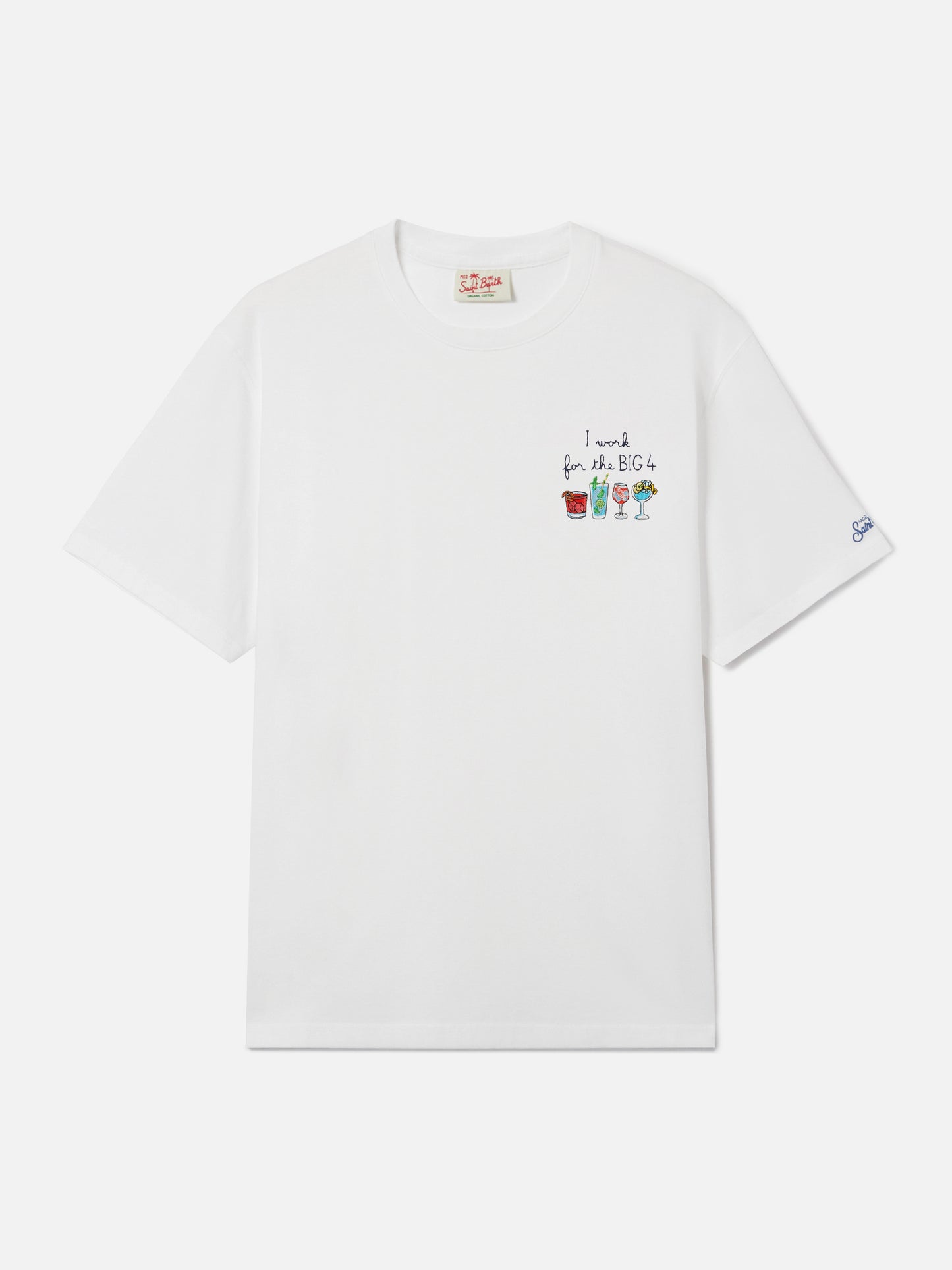 White Portofino T-shirt with I Work For The Big 4 embroidery