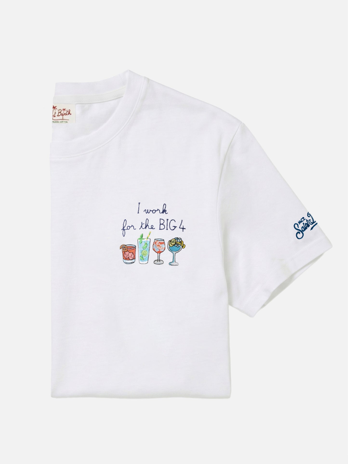 Weißes Portofino T-Shirt mit I Work For The Big 4-Stickerei 