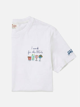 Weißes Portofino T-Shirt mit I Work For The Big 4-Stickerei 