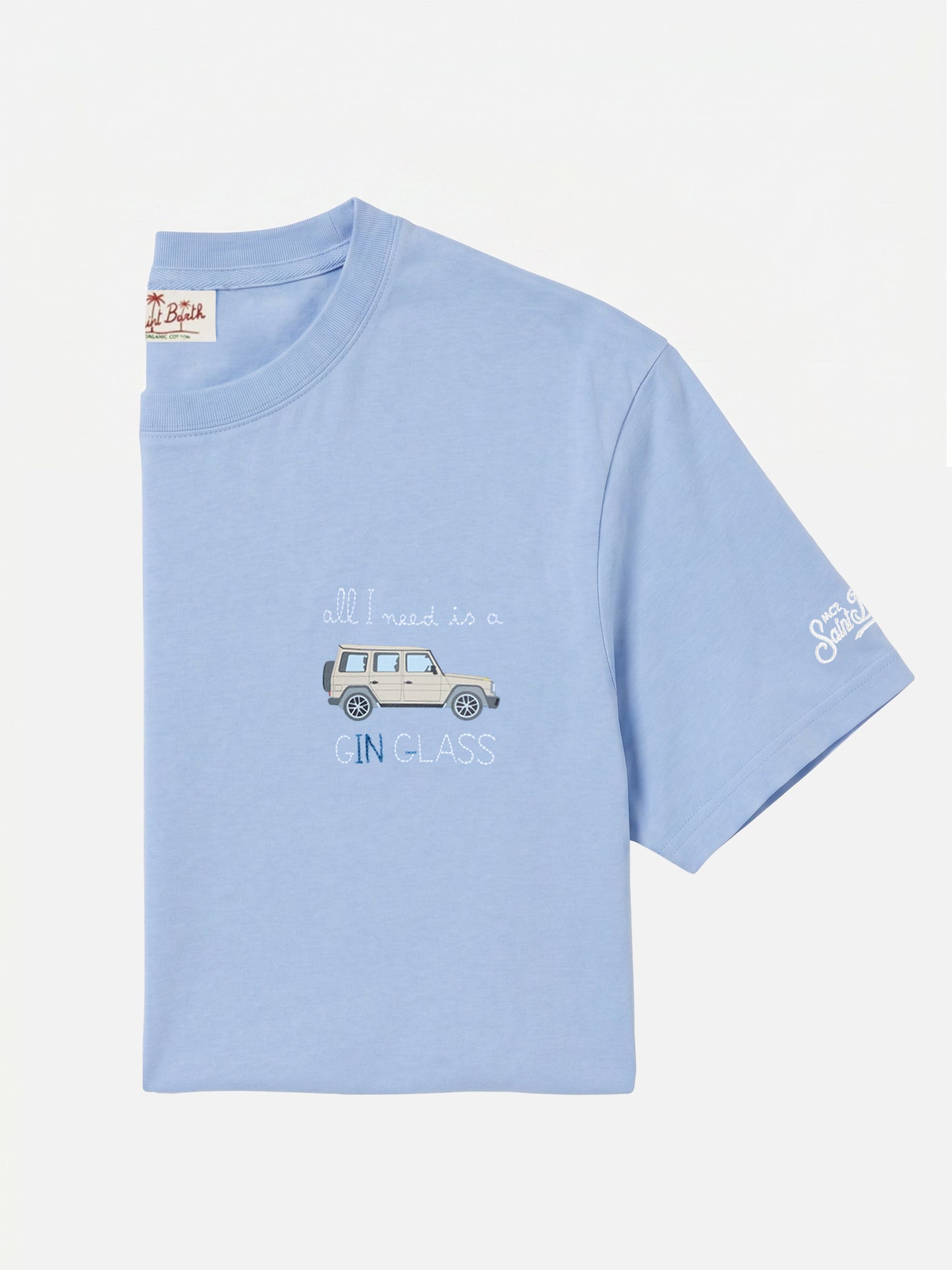 Dusty light blue Portofino T-shirt with All I Need Is A G-in Class embroidery