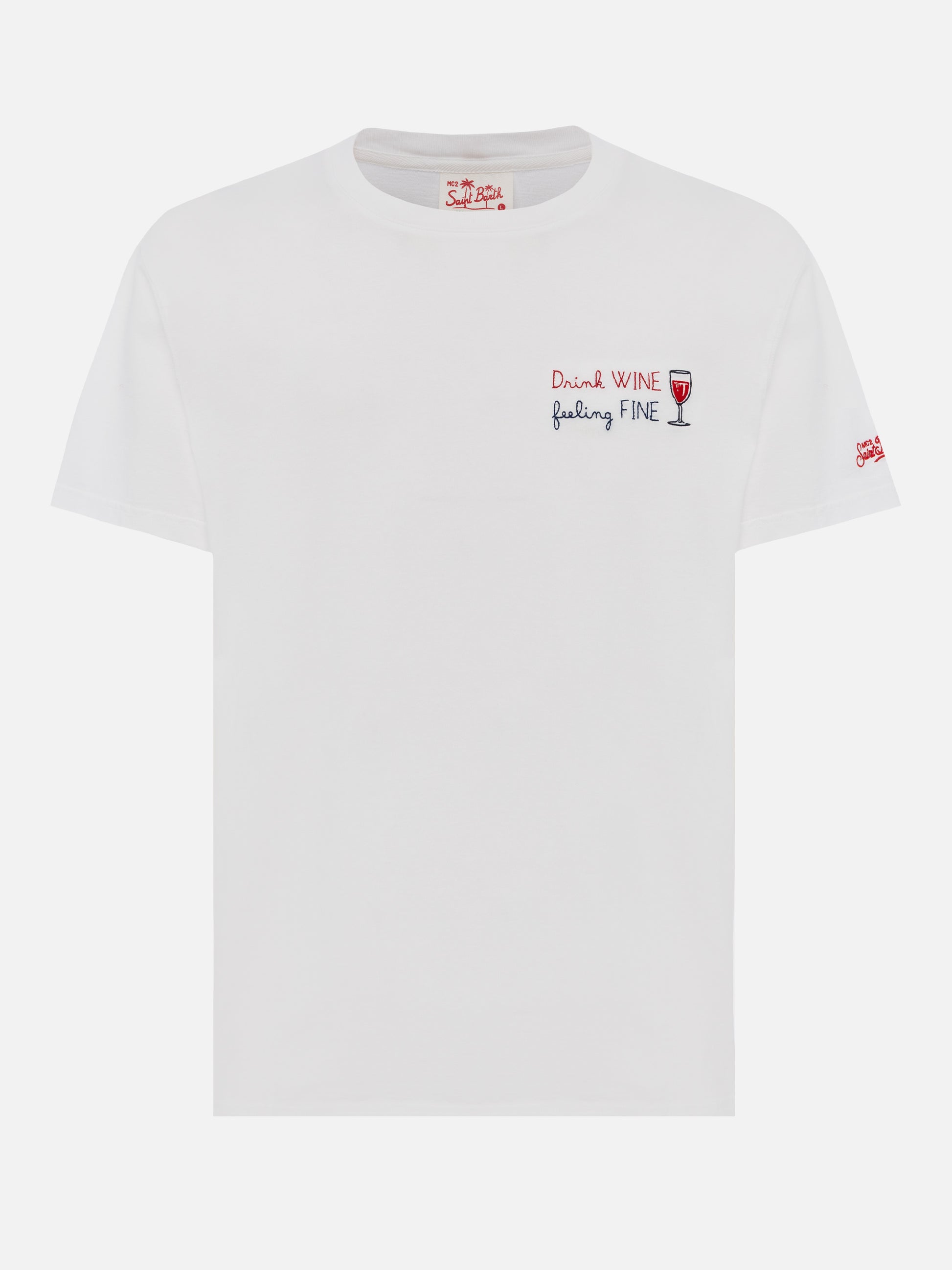 Classic fit cotton jersey t-shirt Portofino with Drink WINE feeling FINE embroidery - MC2 Saint Barth