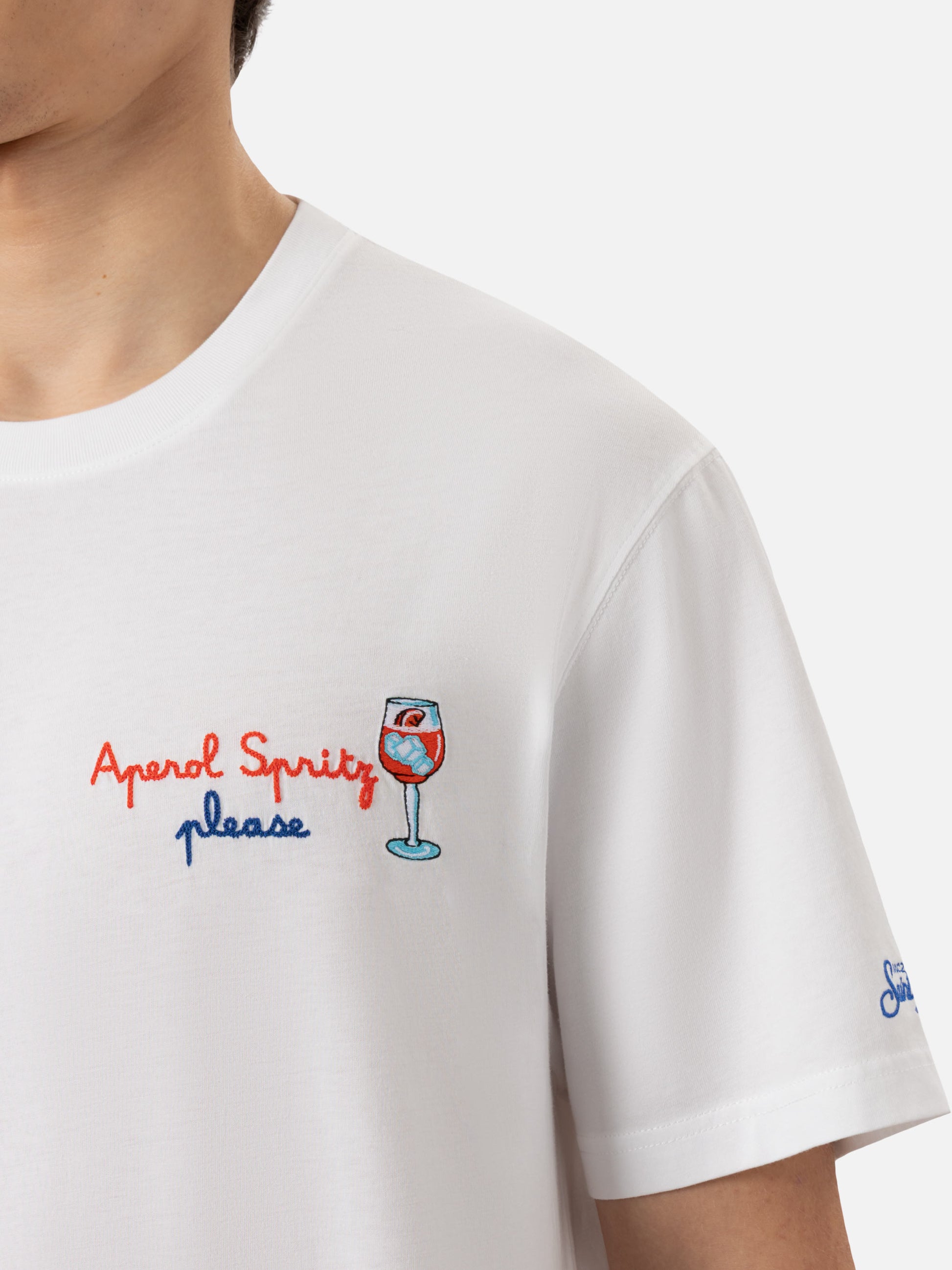 Classic fit cotton jersey t-shirt Portofino with Aperol Spritz, please embroidery | APEROL SPECIAL EDITION - MC2 Saint Barth