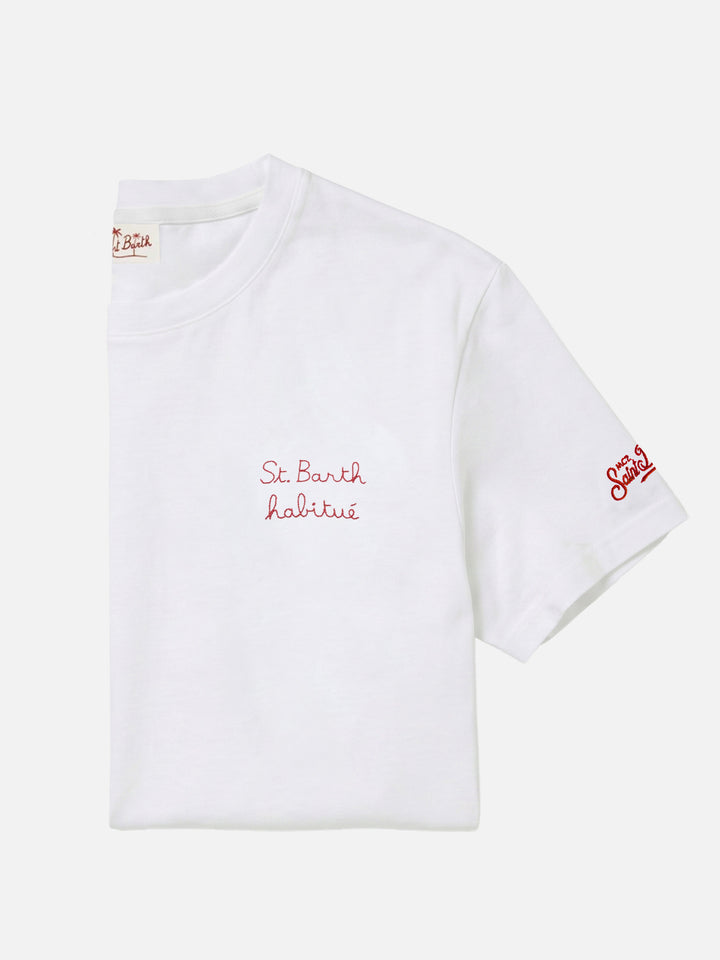 Camiseta de punto de algodón Portofino con bordado St. Barth habituè 