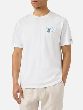 White Portofino T-shirt with Gin Or Gym? embroidery
