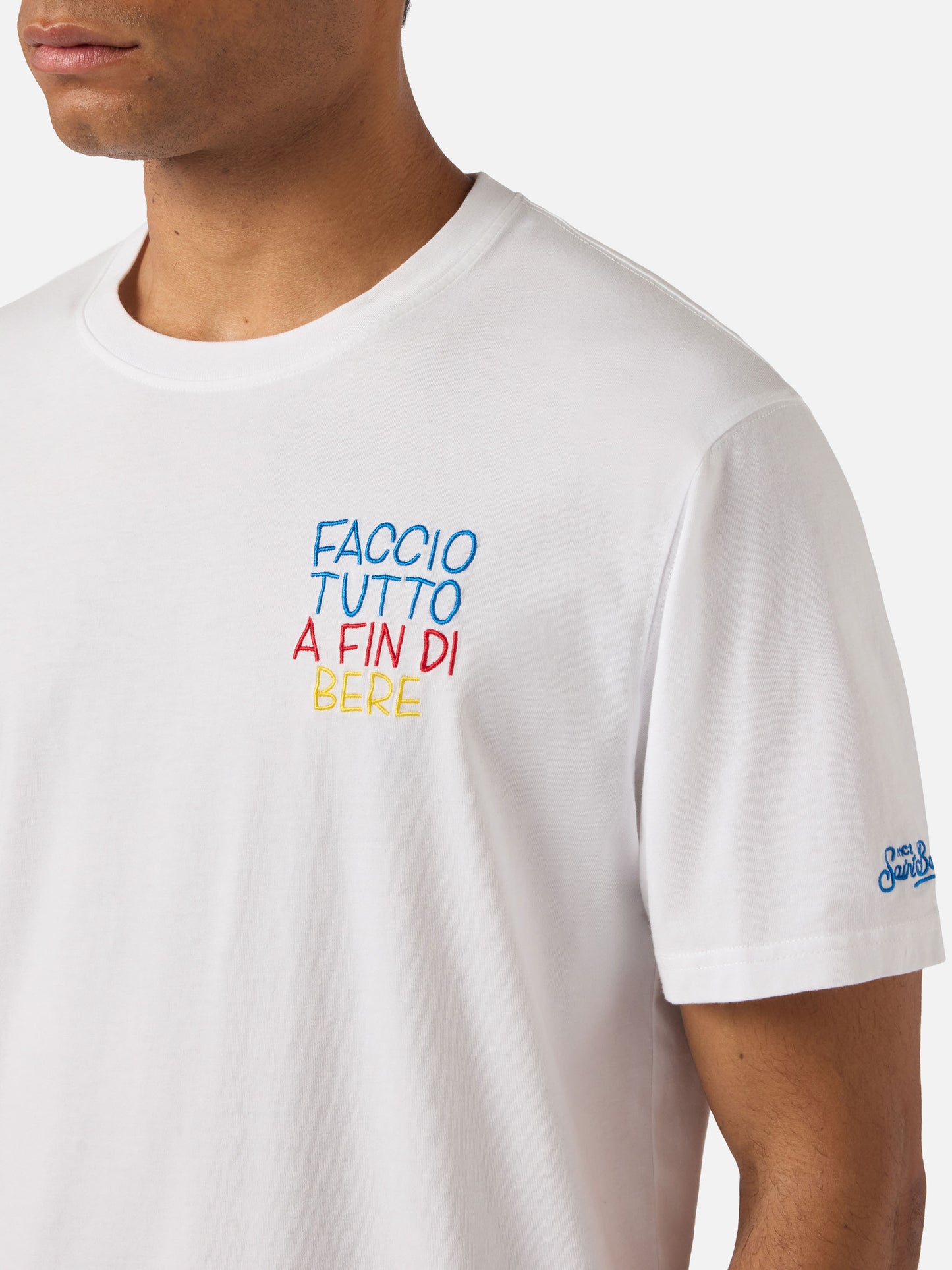 T-shirt Portofino blanc avec broderie Faccio Tutto A Fin Di Bere | Édition spéciale 
