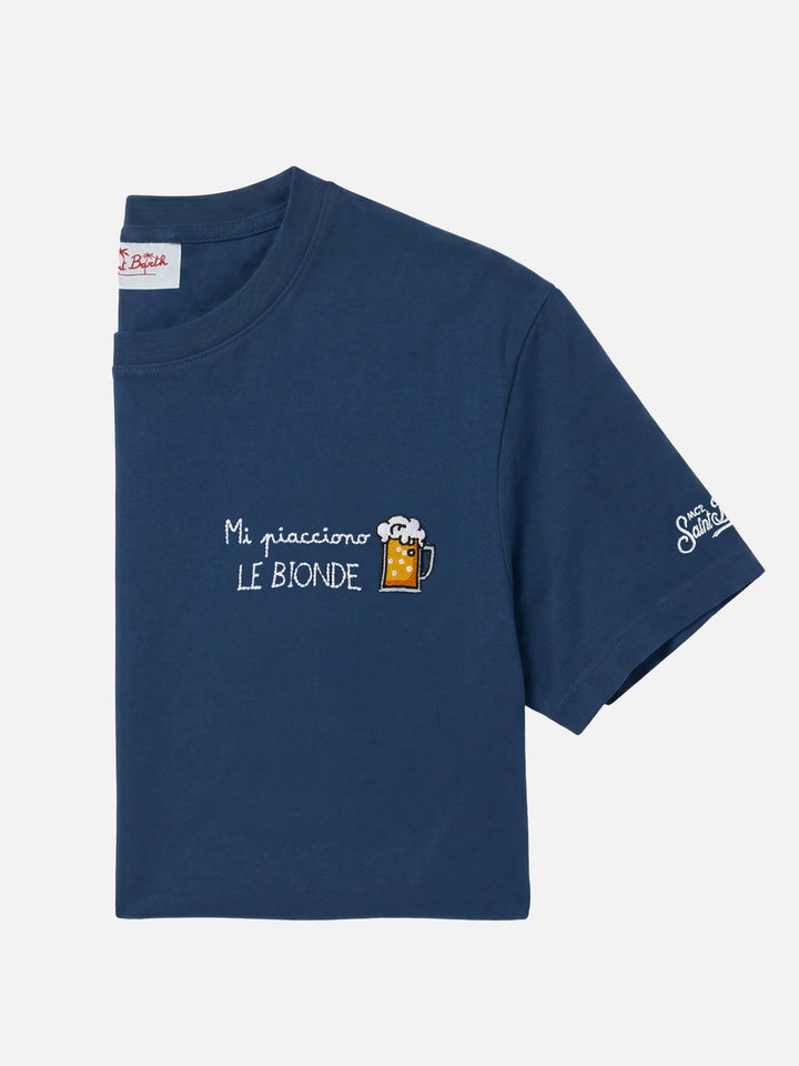 Blue Portofino T-shirt with Mi Piacciono Le Bionde embroidery