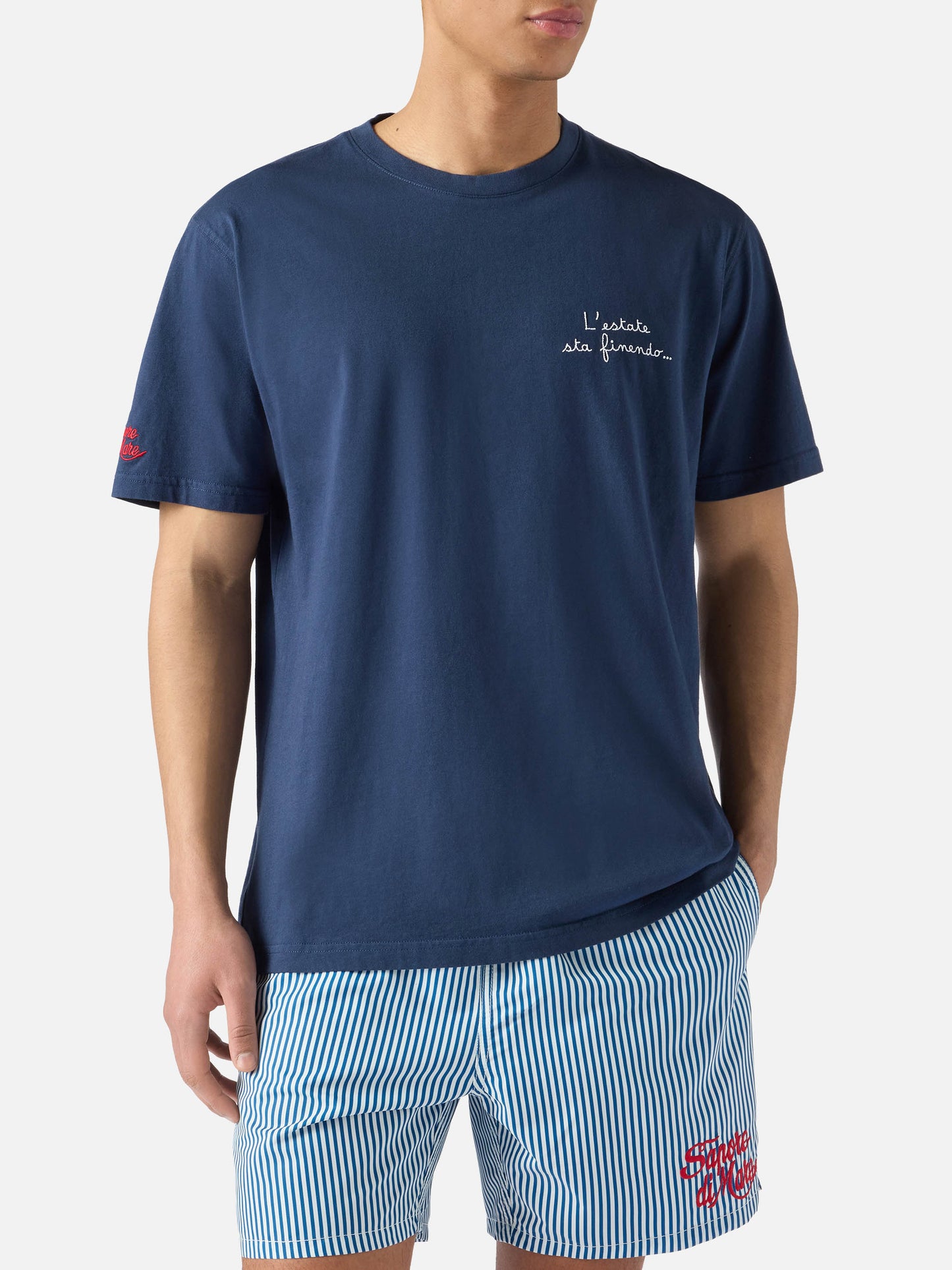 T-shirt Portofino blu con ricamo L'estate Sta Finendo