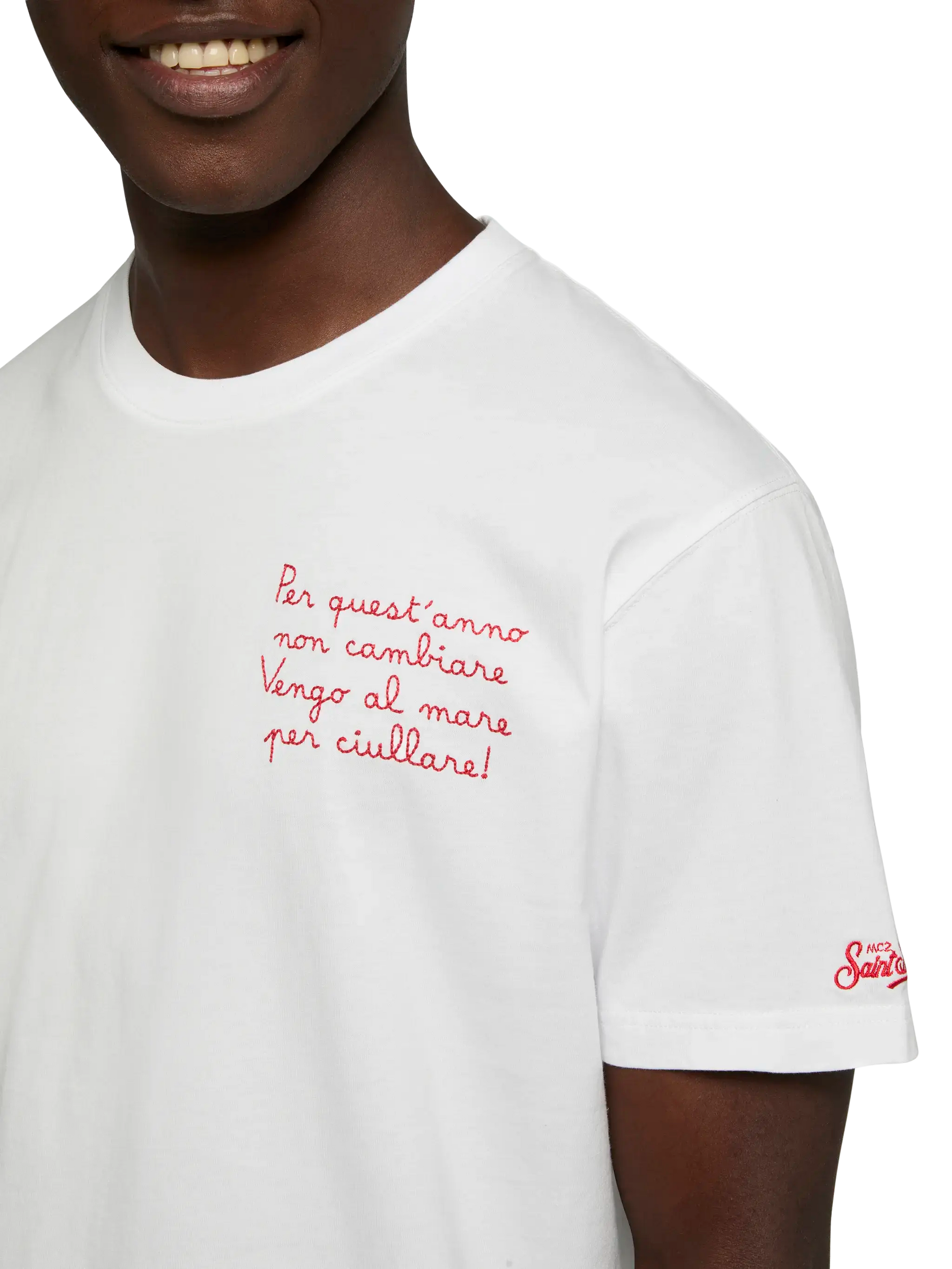 Classic fit cotton jersey t-shirt Portofino with Vengo al mare embroidery |SAPORE DI MARE SPECIAL EDITION - MC2 Saint Barth