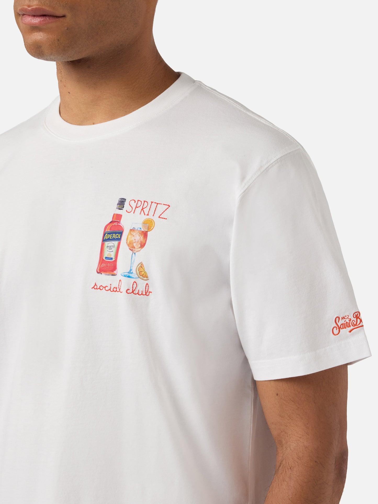 T-shirt Portofino blanc avec broderie Spritz Social Club | Édition spéciale 
