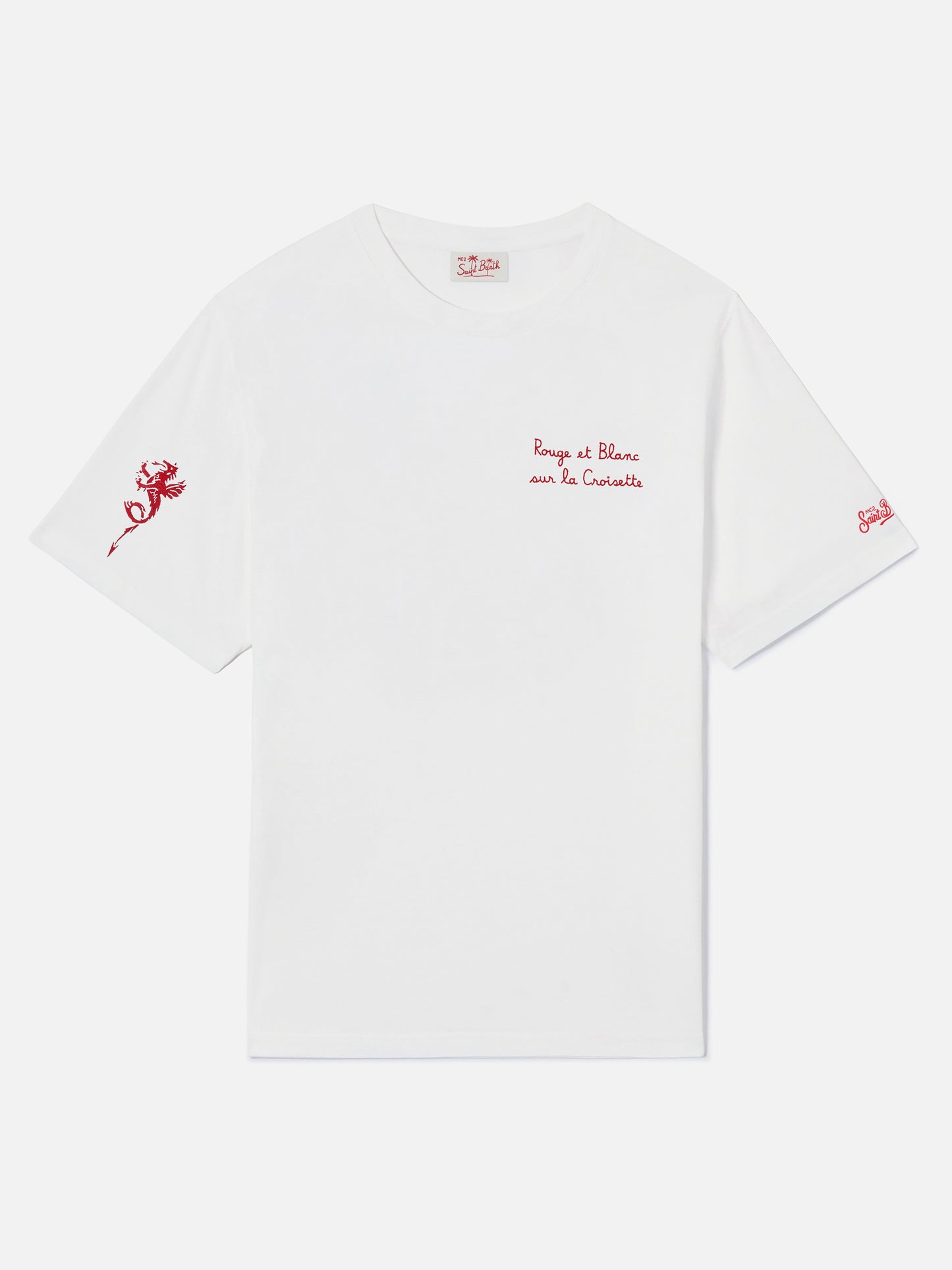 White Portofino T-shirt with AS Cannes Rouge et Blanc sur la Croisette embroidery | AS CANNES SPECIAL EDITION