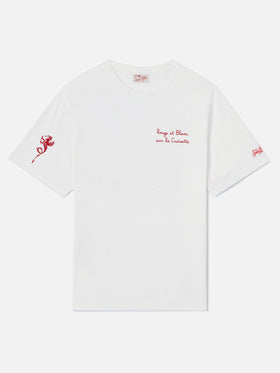 White Portofino T-shirt with AS Cannes Rouge et Blanc sur la Croisette embroidery | AS CANNES SPECIAL EDITION