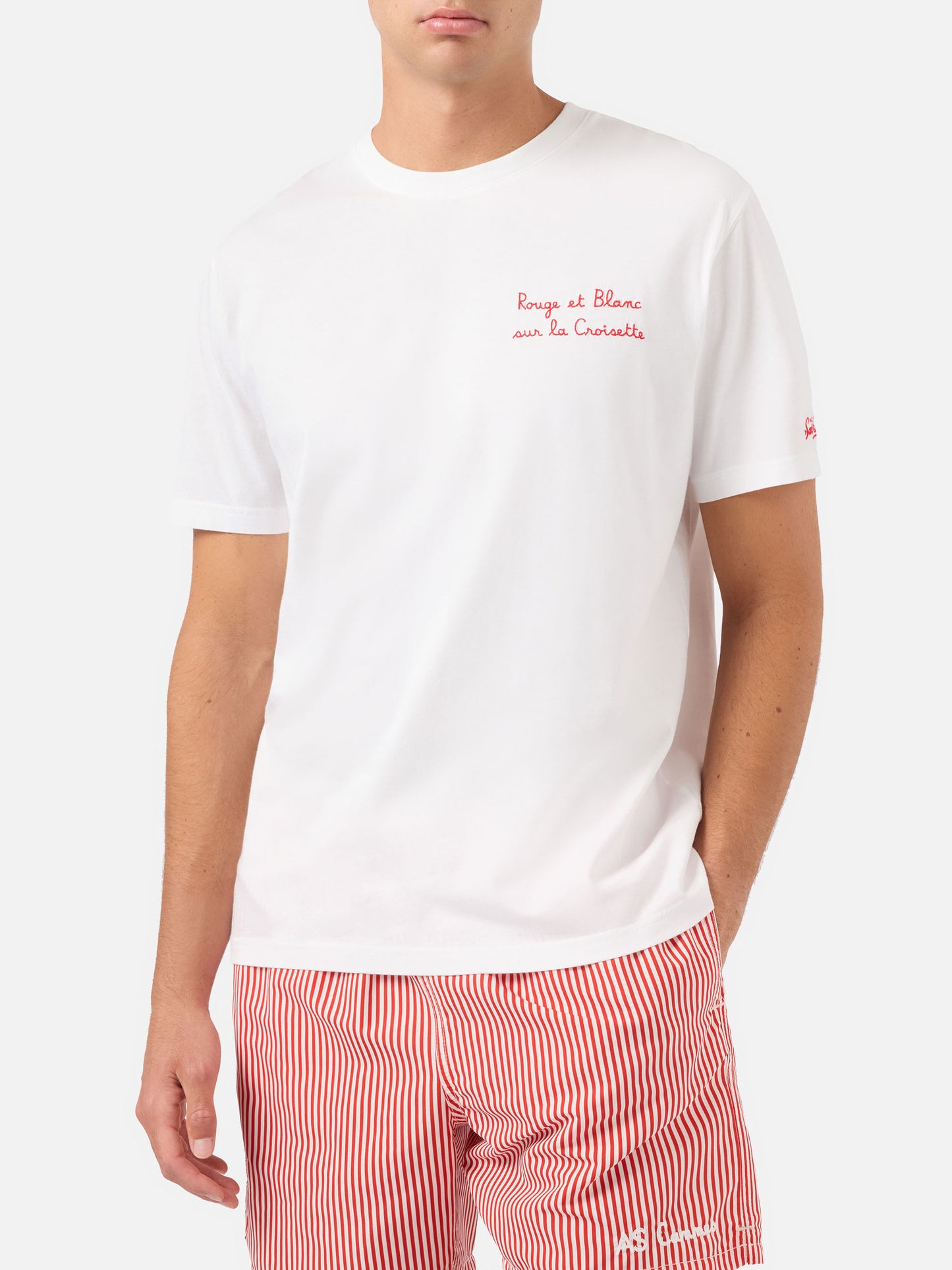Weißes Portofino T-Shirt mit AS Cannes Rouge et Blanc sur la Croisette-Stickerei | AS CANNES SPECIAL EDITION 