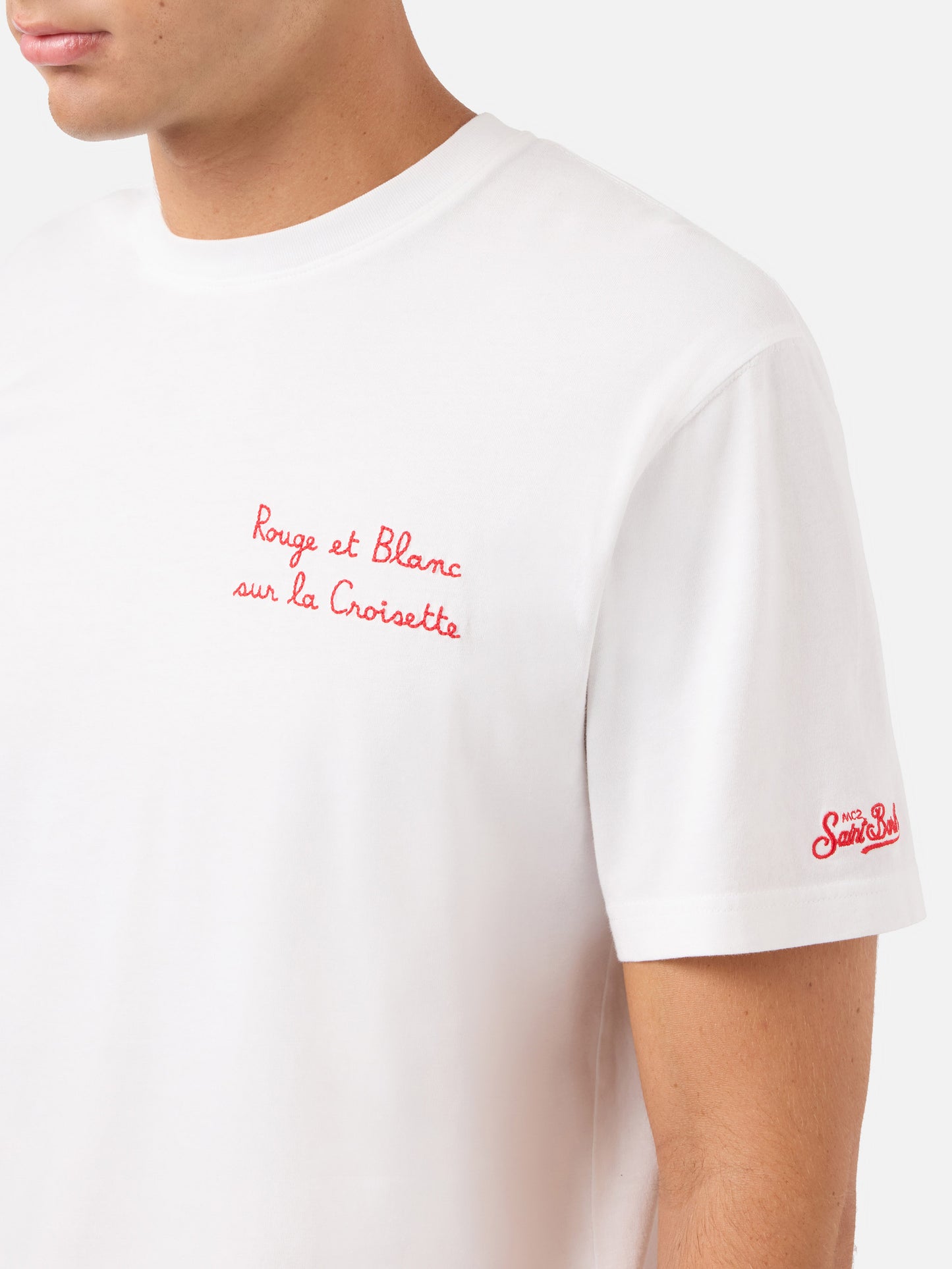 Weißes Portofino T-Shirt mit AS Cannes Rouge et Blanc sur la Croisette-Stickerei | AS CANNES SPECIAL EDITION 