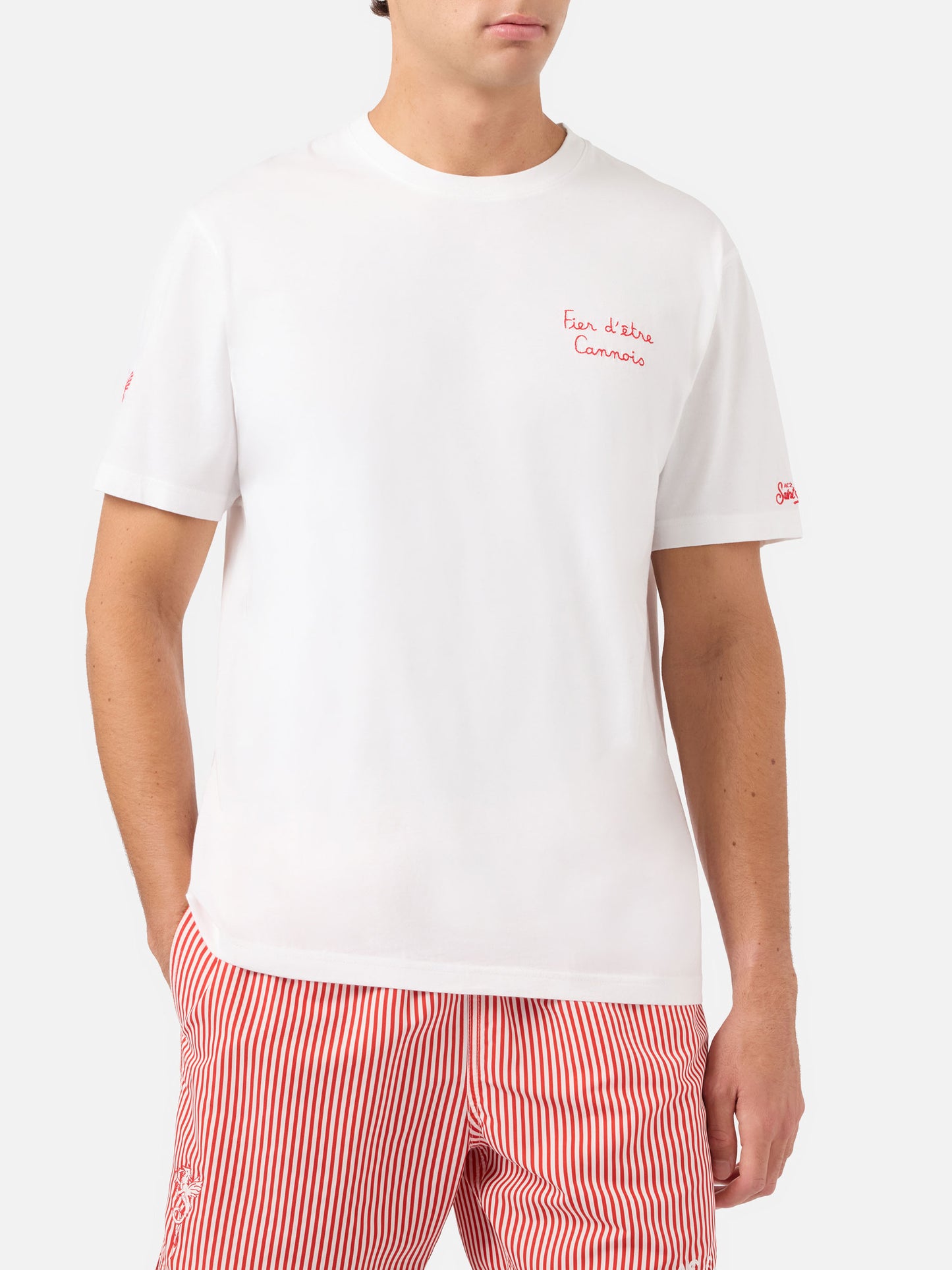Weißes Portofino T-Shirt mit AS Cannes Fier d'être Cannois-Stickerei | Special Edition 