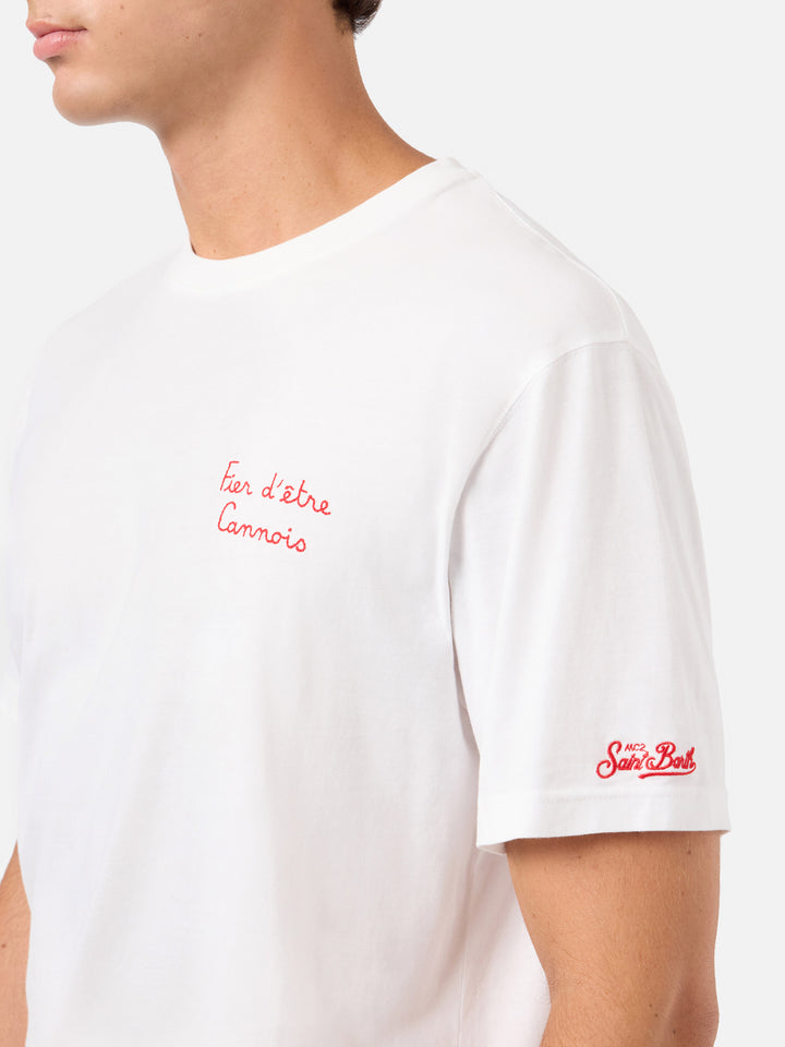 T-shirt Portofino bianca con ricamo AS Cannes Fier d'être Cannois | Special Edition