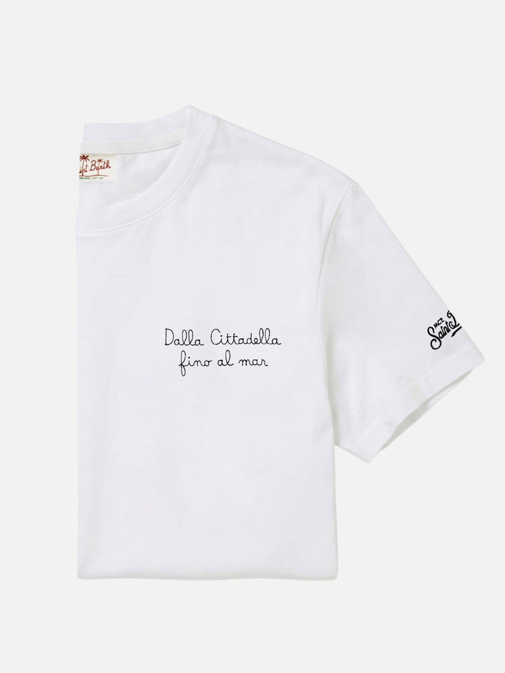 White Portofino T-shirt with Pisa SC Dalla Cittadella fino al mar embroidery | PISA SC SPECIAL EDITION