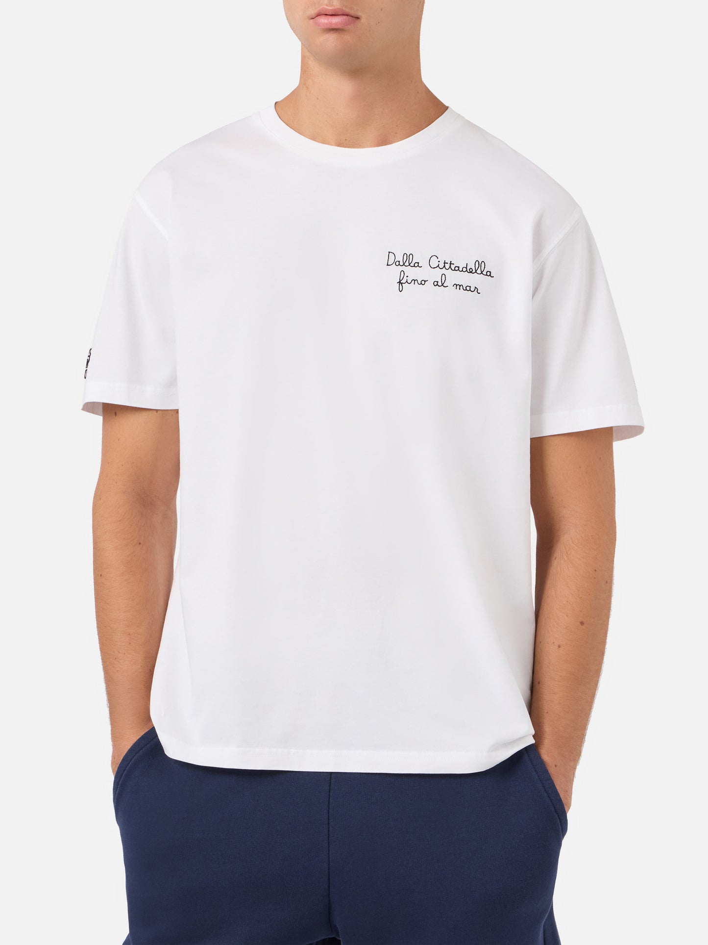 Weißes Portofino T-Shirt mit Pisa SC Dalla Cittadella fino al mar-Stickerei | PISA SC SPECIAL EDITION 