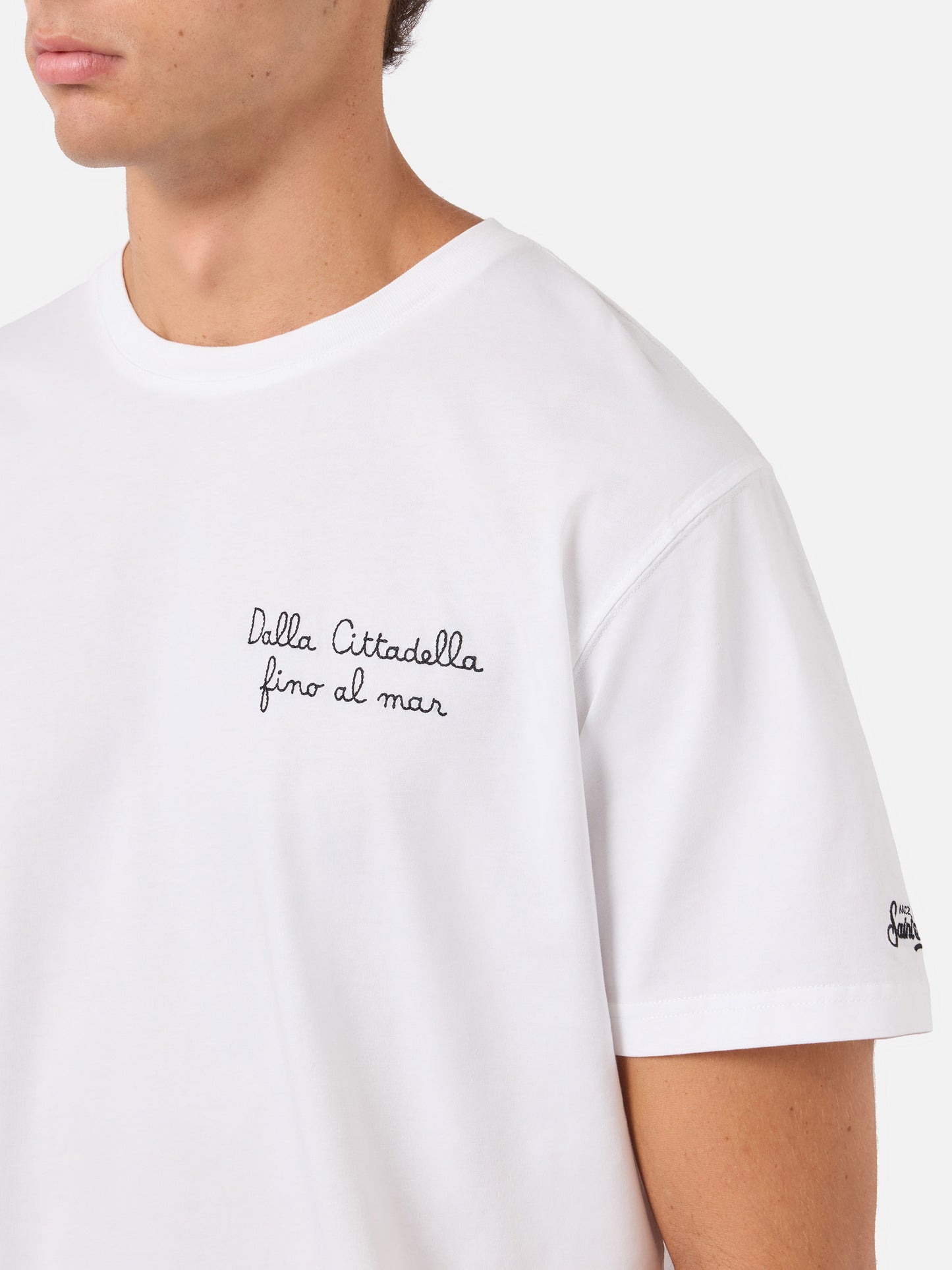 Weißes Portofino T-Shirt mit Pisa SC Dalla Cittadella fino al mar-Stickerei | PISA SC SPECIAL EDITION 