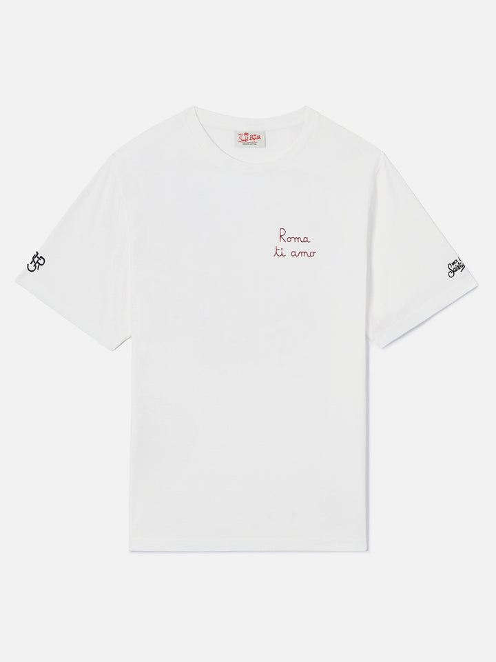 White Portofino T-shirt with Roma ti amo embroidery | AS ROMA SPECIAL EDITION