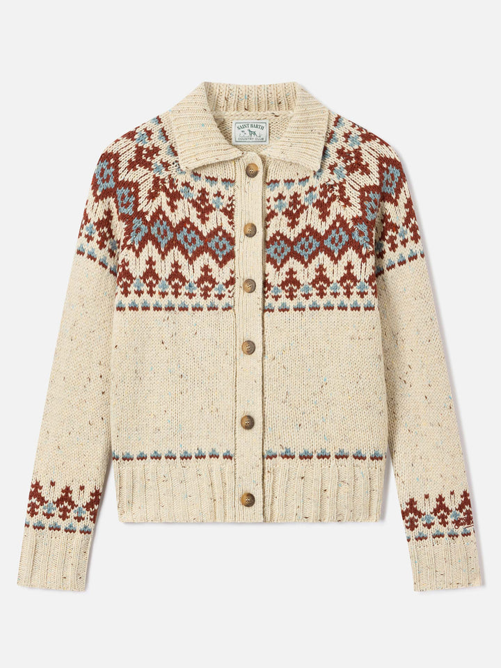 Patty Donegal wool blend cardigan with fair isle pattern