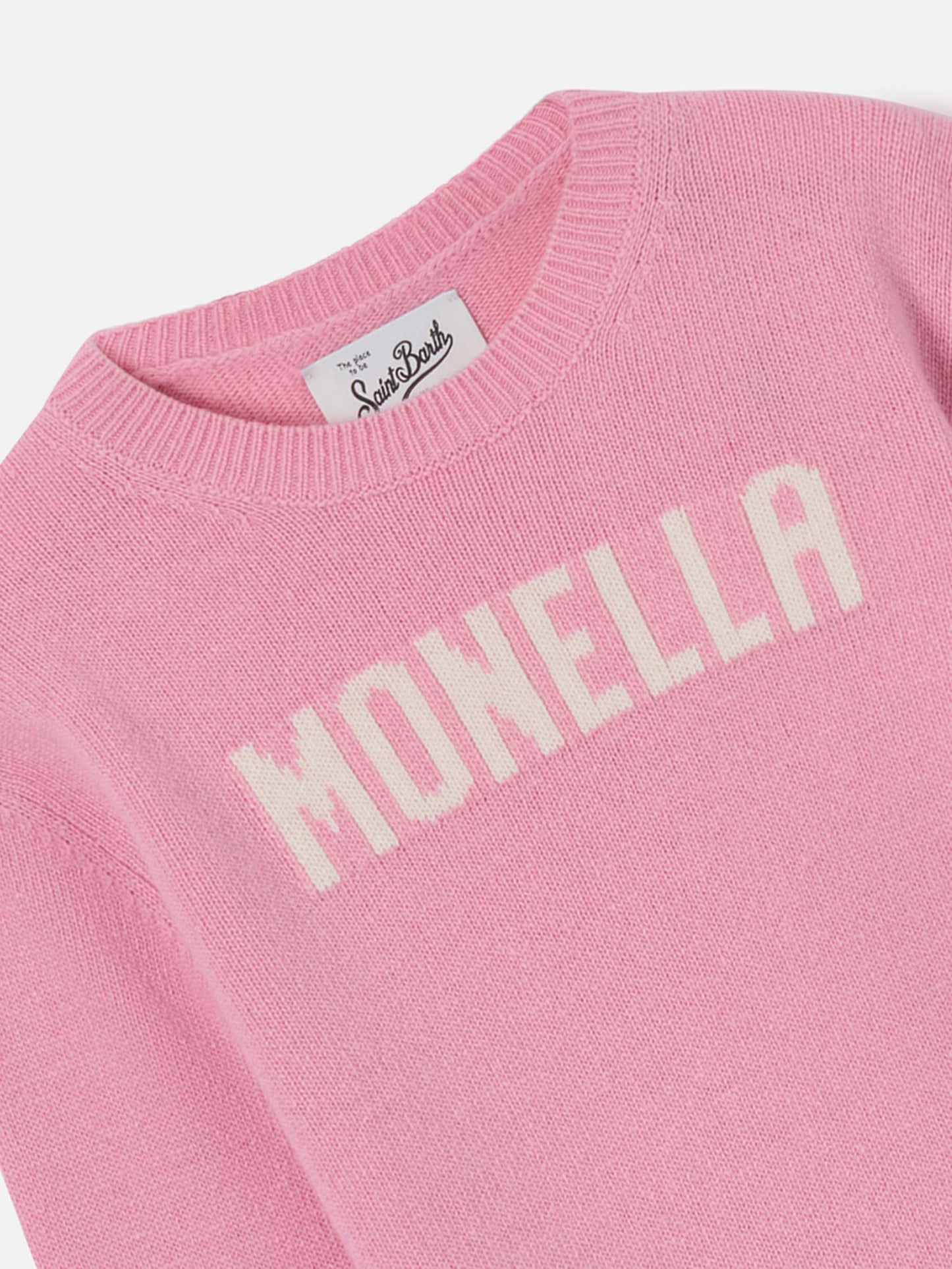 Princess Rundhals-Strickware in Rosa mit Monella-Schriftzug 