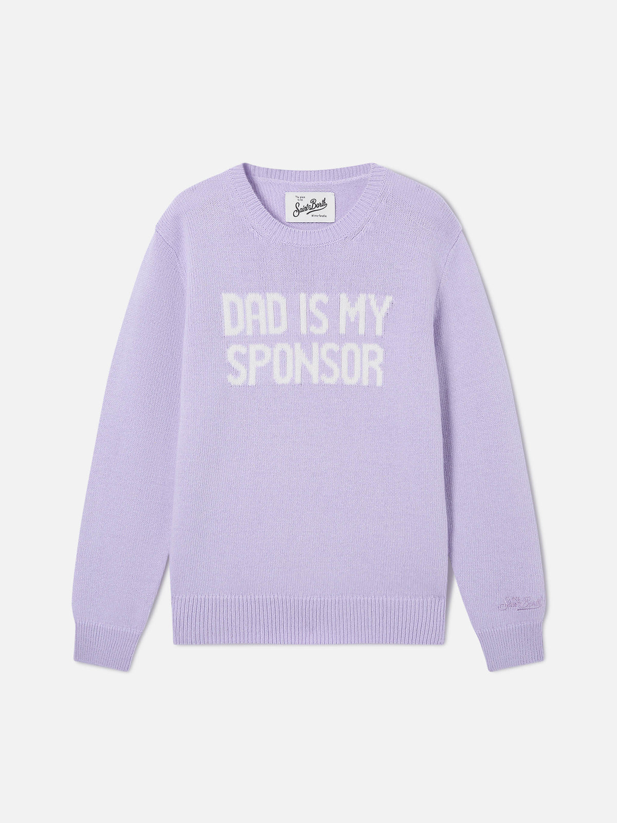 Jersey de punto con cuello redondo Lilac Princess con intarsia Dad Is My Sponsor 