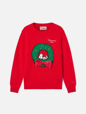 Roter Princess Rundhalspullover mit Snoopy-Patch | Special edition 