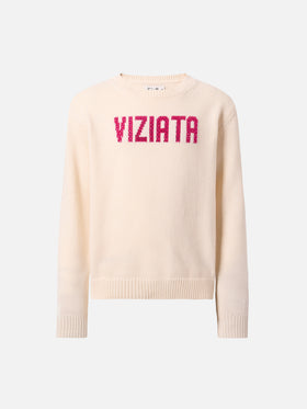 Princess cashmere-blend sweater with Viziata rhinestone appliqué