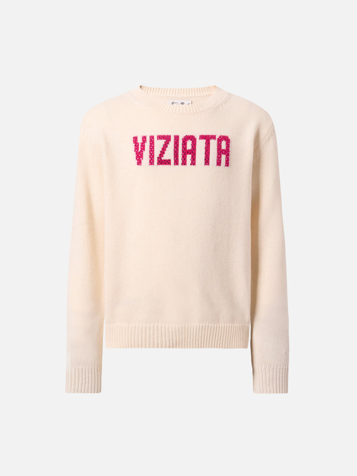 Maglione  Princess in misto cashmere con applicazione strass Viziata