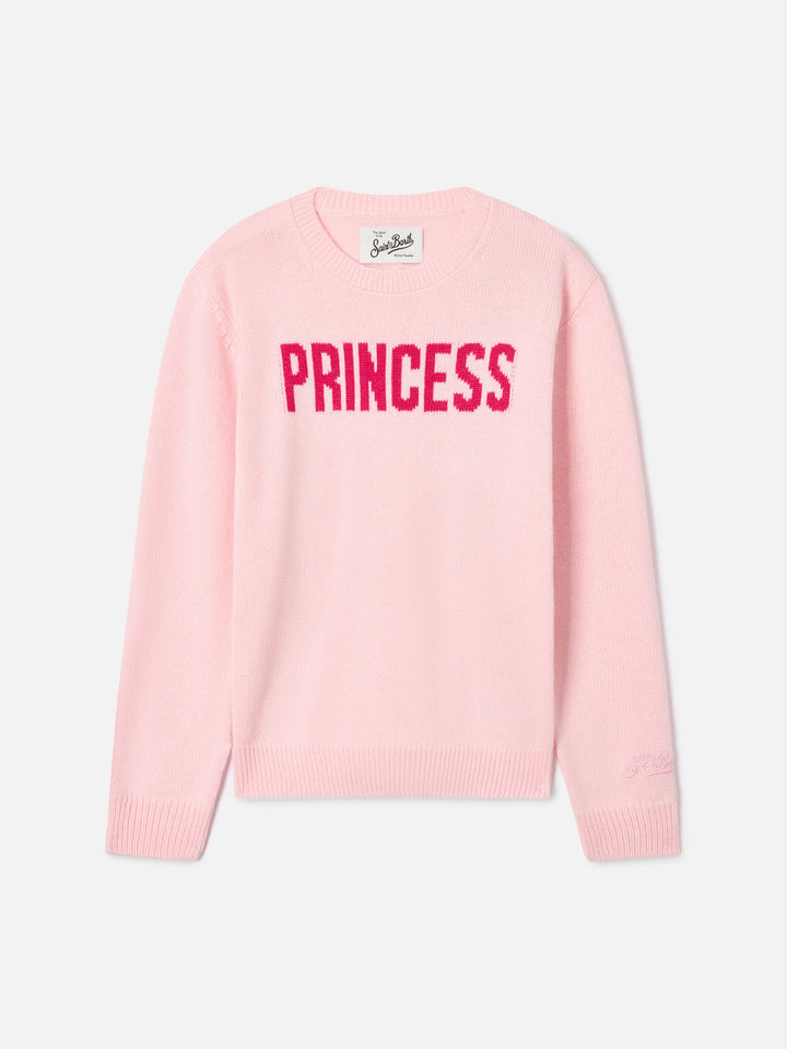 Pink Princess crewneck knit with Princess intarsia