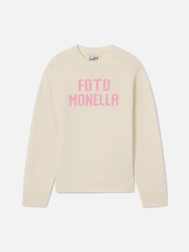 Princess crewneck knitwear in grey with Foto Monella lettering