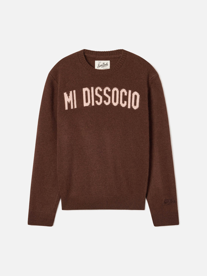 Brown Princess crewneck knit with Mi Dissocio intarsia