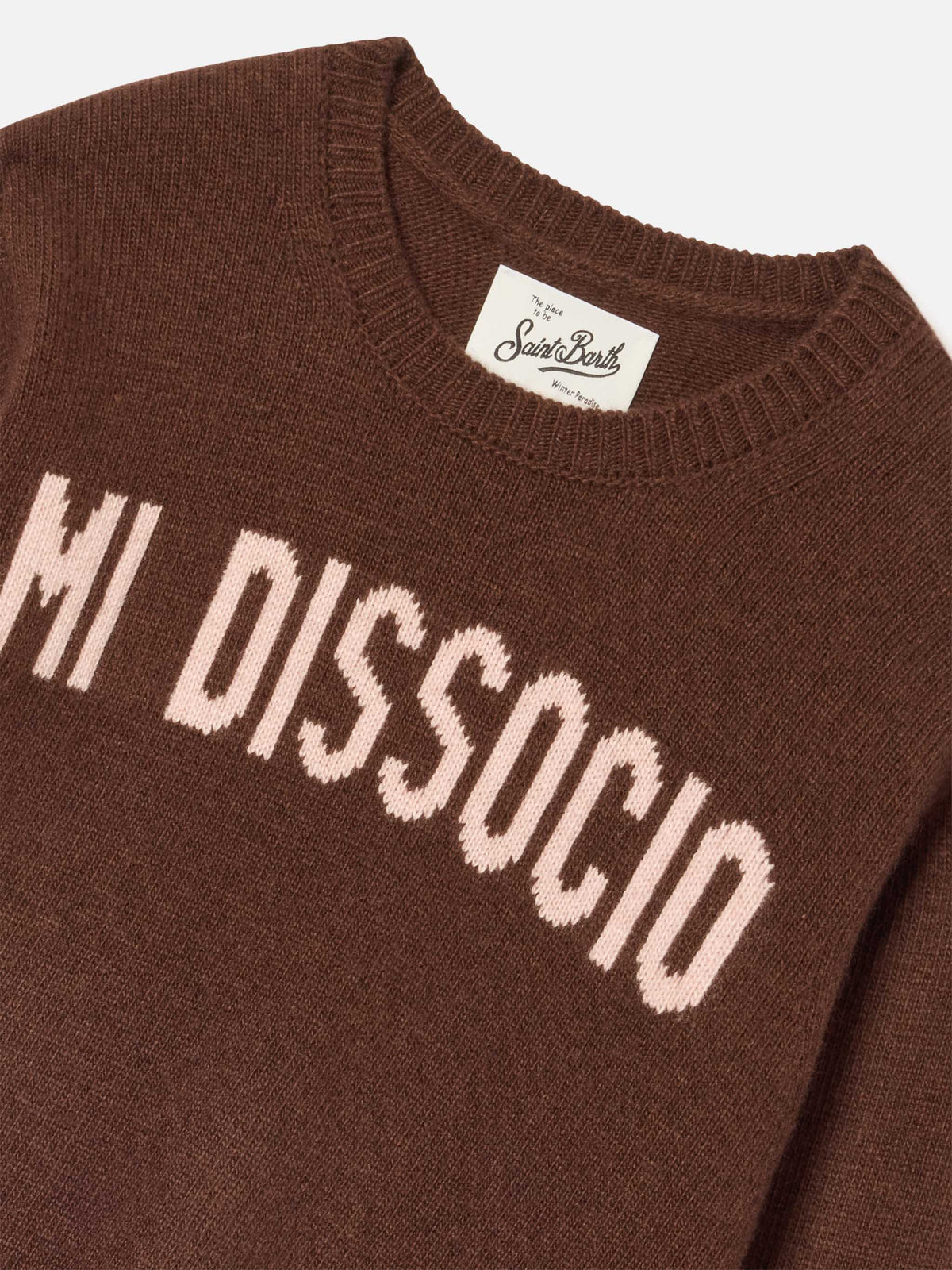 Maglia girocollo Princess marrone con intarsio Mi Dissocio